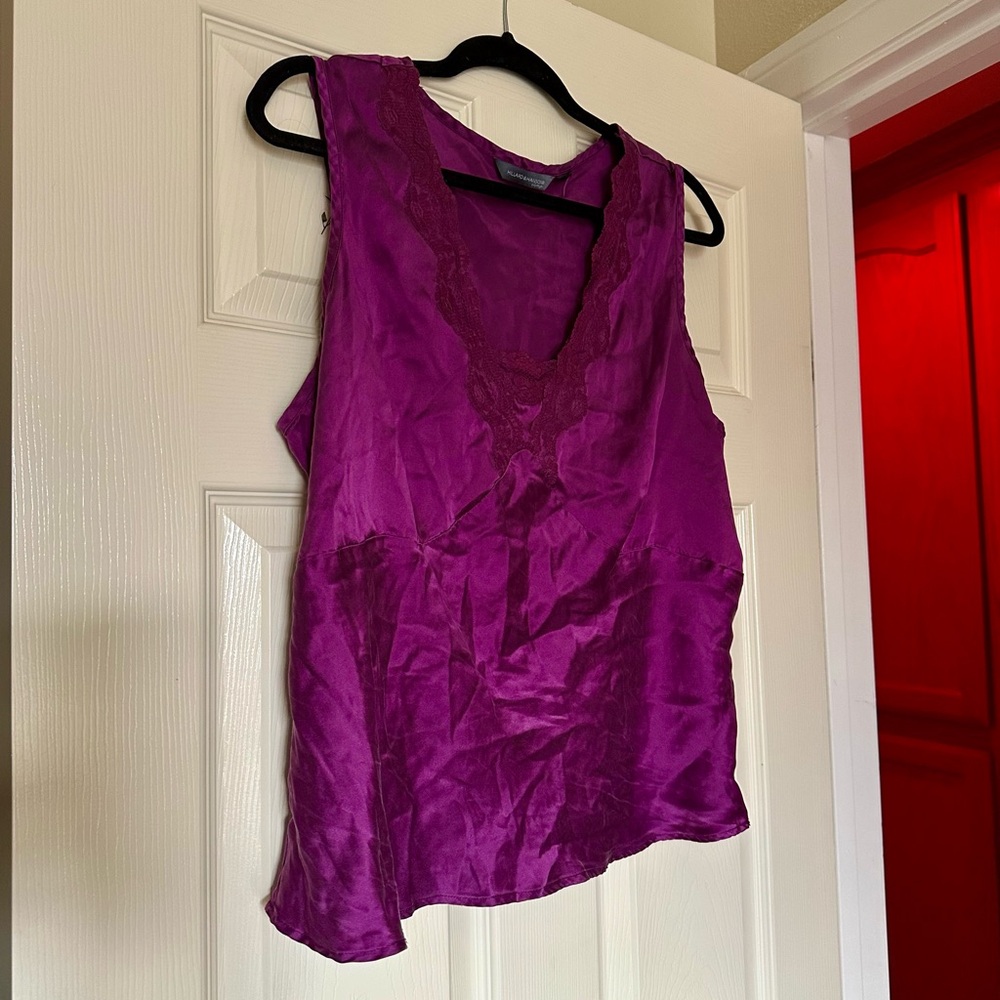 Purple Satin Lace-Trim Top